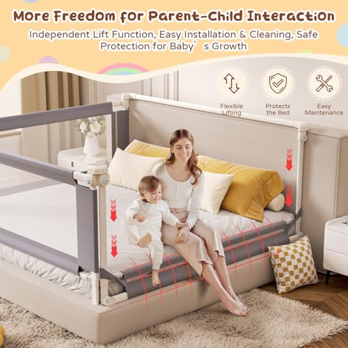 Image of yulongtengfei 3-Piece Califormia King Size Bed Rail for Toddlers - Adjustable Baby Bed Rail Guard, Kids Safety for Califormia King Size Bed (82.7 inchx82.7 inchx70.8 inch-Purple)