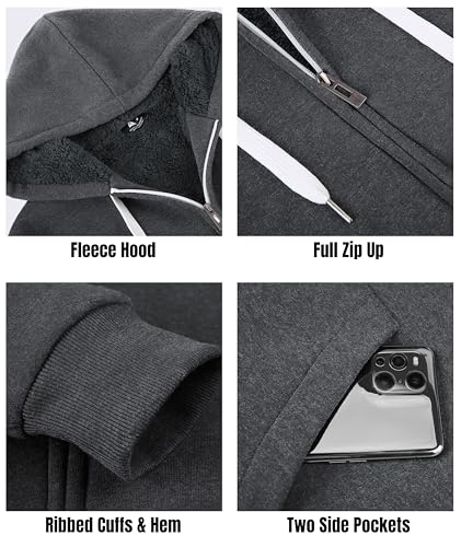 Image of Little Beauty Fleece Hoodies for Men Winter Thick Jackets Sherpa Lined Zip Up Sweatshirt With Kanga Pocket