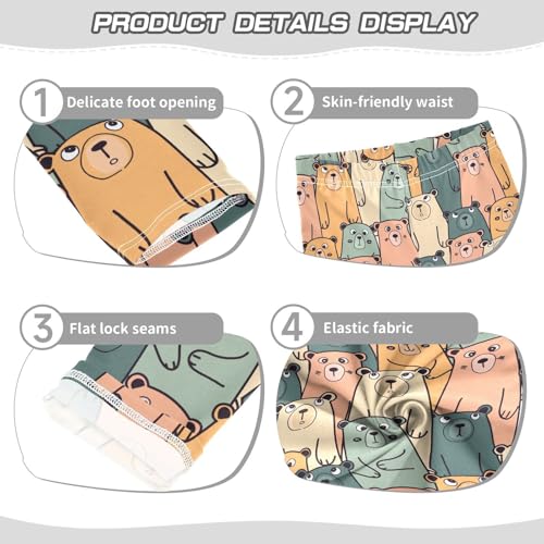 Girls Basic Leggings Baby Girls Pants Vintage Bear Soft Footless Stretchy Tights Pants 4-10Y3