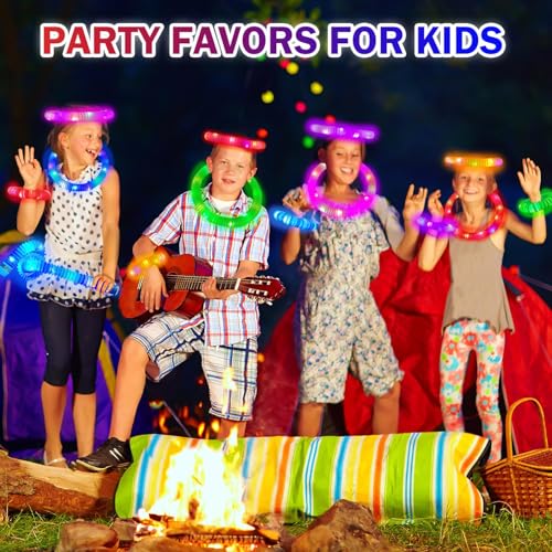 Image of Glow Sticks Party Favors Supplies 18-72 PCS, Camping Essentials for Kids | Light Up Pop Tubes Necklace ＆ Bracelets Accessories for Summer, Halloween Goodie Treat Gift Bag Stuffers for Birthday Wedding