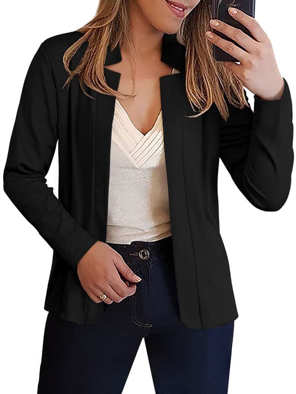RMCMS Womens Blazer Cropped Open Front Dress Jacket Lightweight Stand Collar Casual Office Suit Jacket