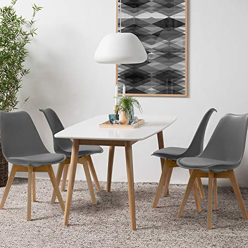 Furniwell Dining Chairs Mid Century Modern Dsw Chair Upholstered Side Kitchen Chairs With Wood Leg And Soft Padded Cushion Shell Tulip Chairs For Kitchen, Dining, Bedroom, Living Room Set Of 4 (Gray) #TOP1