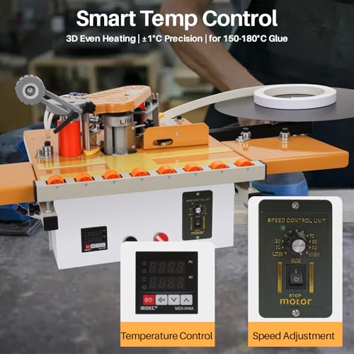 Image of Portable Woodworking Edge Banding Machine, Dual-Use for Curved and Straight Edges Auto Cut-Off 2-Side Gluing Variable Speed Smart Temp Control