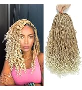 Boho Box Braids Crochet Hair 12 inch 8 Packs Ombre Box Braid Crochet Hair with Curly Ends Goddess...