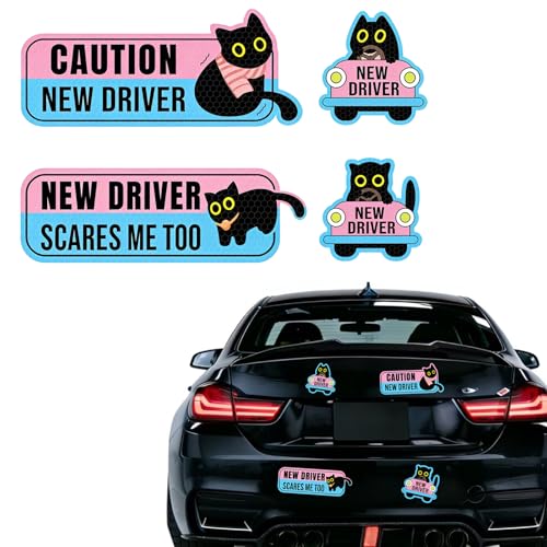 4 Pack Student Driver Magnet for Car – Cute Animal New Driver Signs High-Visibility Reflective Beginner Driver Magnets, Weatherproof & Removable Safety Warning Signs for Vehicles, “Please Be Patient”