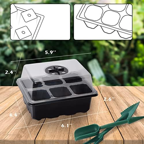 YSBER 10-Pack Seed Starter Tray Kit 60 Cells Humidity Adjustable Plant Starting Kit with Dome and Base Greenhouse Grow Trays,Mini Propagator for Seeds Growing (10 pack/6 Cells)