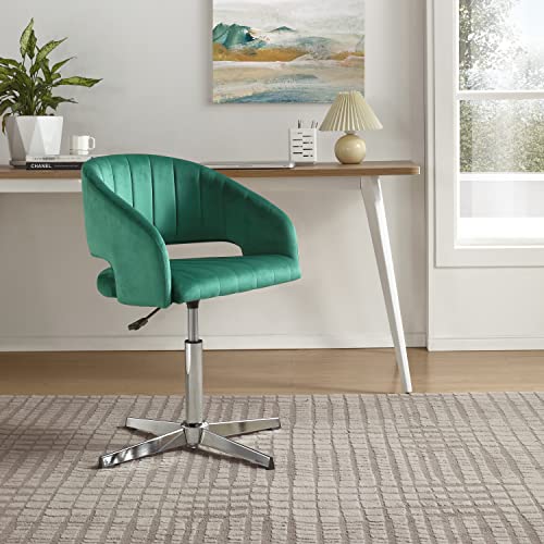 Art Leon Modern Desk Chair No Wheels, Velvet Home Office Chair, Adjustable Height Swivel Chair, Accent Armchair With Aluminum Alloy Base For Small Space Home Office, Green #TOP4