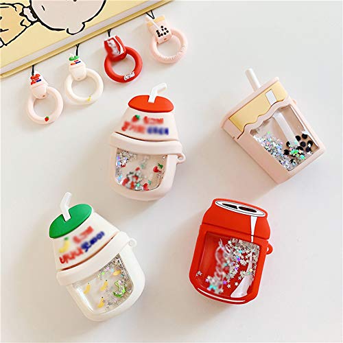 Iplus 3D Liquid Cartoon Airpods Case, Super Cute Bling Bubble Tea Shiny Sparkle Quicksand Cover, Soft Silicone Protective Airpods 1 & 2 Stand Mini Bag With Finger Loop (Bubble Tea) #TOP6