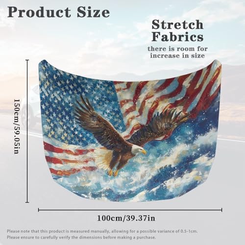 Image of American Flag Eagle Wave Design Car Hood Cover Protector Waterproof Sunproof Car Hood Flag 4th of July Patriotic Decorations for Most Sedans SUV Trucks Pickup Jeep