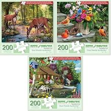 Bits and Pieces - Value Set of Three 3 - 200 Piece Jigsaw Puzzles for Seniors - Lettered Large Piece 200 pc Nature Jigsaws Bundle - 15 x 19 Each