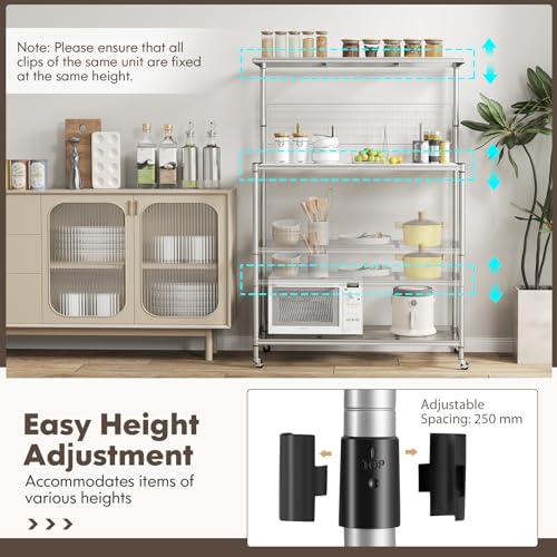 COSTWAY Kitchen Baker’s Rack, Mobile Microwave Stand with Lockable Wheels, Adjustable Shelves, S Hooks, Hanging Net & Shelf Liner, Heavy-Duty Utility Storage Shelf for Home Dining Room - Image 6