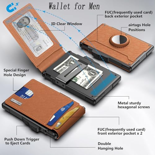 intelligence Wallet for Men, intelligencn Wallet for Men - with Pop Up Aluminum Case Money Clip Slim Leather Slots Credit Card Holder RFID Blocking Bifold Minimalist Wallets (Brown)2