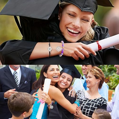 Image of 2025 Graduation Gifts for Her /Him, Natural Stone Bracelet with Compass Charm, Unisex Bracelets Comes in Gift Box with Quote Card for Classmates Friend