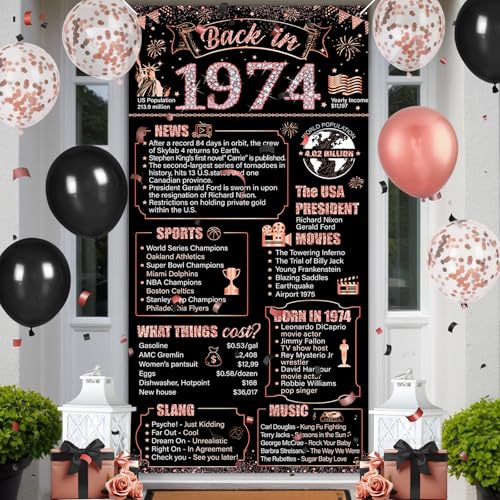 ROCKY&CHAO Rose Gold 50th Birthday Decorations Door Banner, Happy 50th Birthday Door Cover Backdrop...