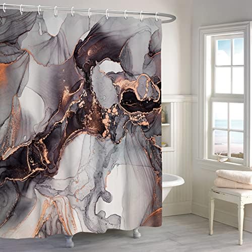 Ttincceer Marble Shower Curtain, Luxury Watercolor Texture Mix Color Bathroom Curtain, Abstract Modern Ink Art Shower Curtain Set with 12 Hooks for Bathroom, Violet Black, 72" Wx72 L