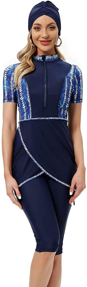 ShuoBeiter Kurzarm-Badeanzug Bescheidene Badebekleidung für Frauen Bescheidener Badeanzug Rash Guard Surfanzug Beachwear Burkini
