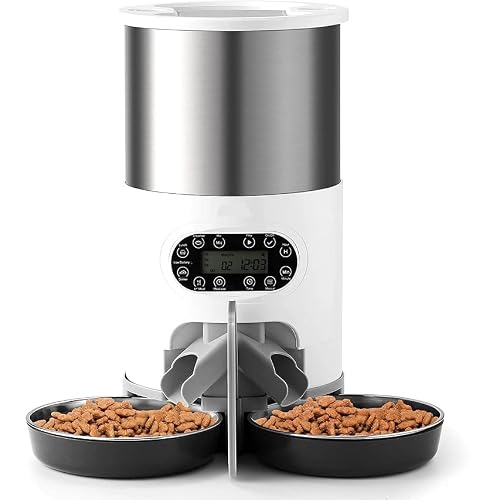 Dispensador De Comida para Mascotas, Comedero Automático para Perros Y Gatos con Panel De Control Inteligente, Divisor Bidireccional Y Cuencos Dobles, para Perros Y Gatos Pequeños