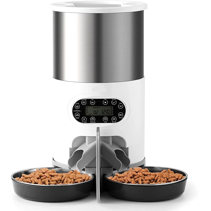 Dispensador De Comida para Mascotas, Comedero Automático para Perros Y Gatos con Panel De Control Inteligente, Divisor Bidireccional Y Cuencos Dobles, para Perros Y Gatos Pequeños