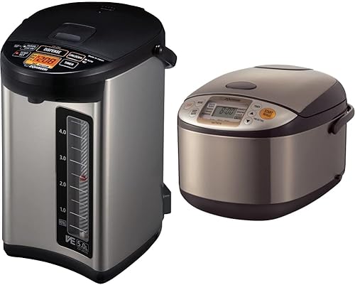 Zojirushi CV-JAC50XB, VE - Caldera y calentador de agua híbrido, 5.0 litros, negro inoxidable, fabricado en Japón y olla arrocera y calentador