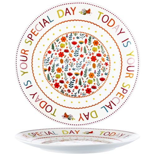 Jinei Today Is Your Special Day Plate 10.3 Ceramic Birthday Food Grade Plate Special Celebration Colorful Floral Dish for Birthday Wedding Anniversary Engagement Dinner Home Keepsake Decoration