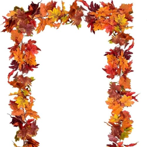 Fall Maple Leaf Garland, 70 Inch Fade Resistant Artificial Realistic Flexible Plastic Vine Greenery Garland,No Maintenance Fake Leaf Ivy Garland for Home Garden Wedding Party Wall Decor - image 1