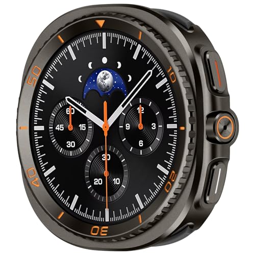Amizee 3 in 1 Metal Case for Samsung Galaxy Watch 8 44mm Case with Screen Protector Rugged Bumper Scratch Resistant Protection Cover for Galaxy Watch 8 Numeric-Graphite/Orange