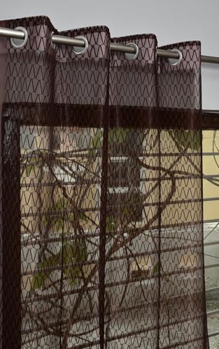 Image of HOME UTSAV Premium Sheer Net Curtain for Window 5 Feet | Transparent Net Fabric with Geometric Design | Pack of 1, Brown