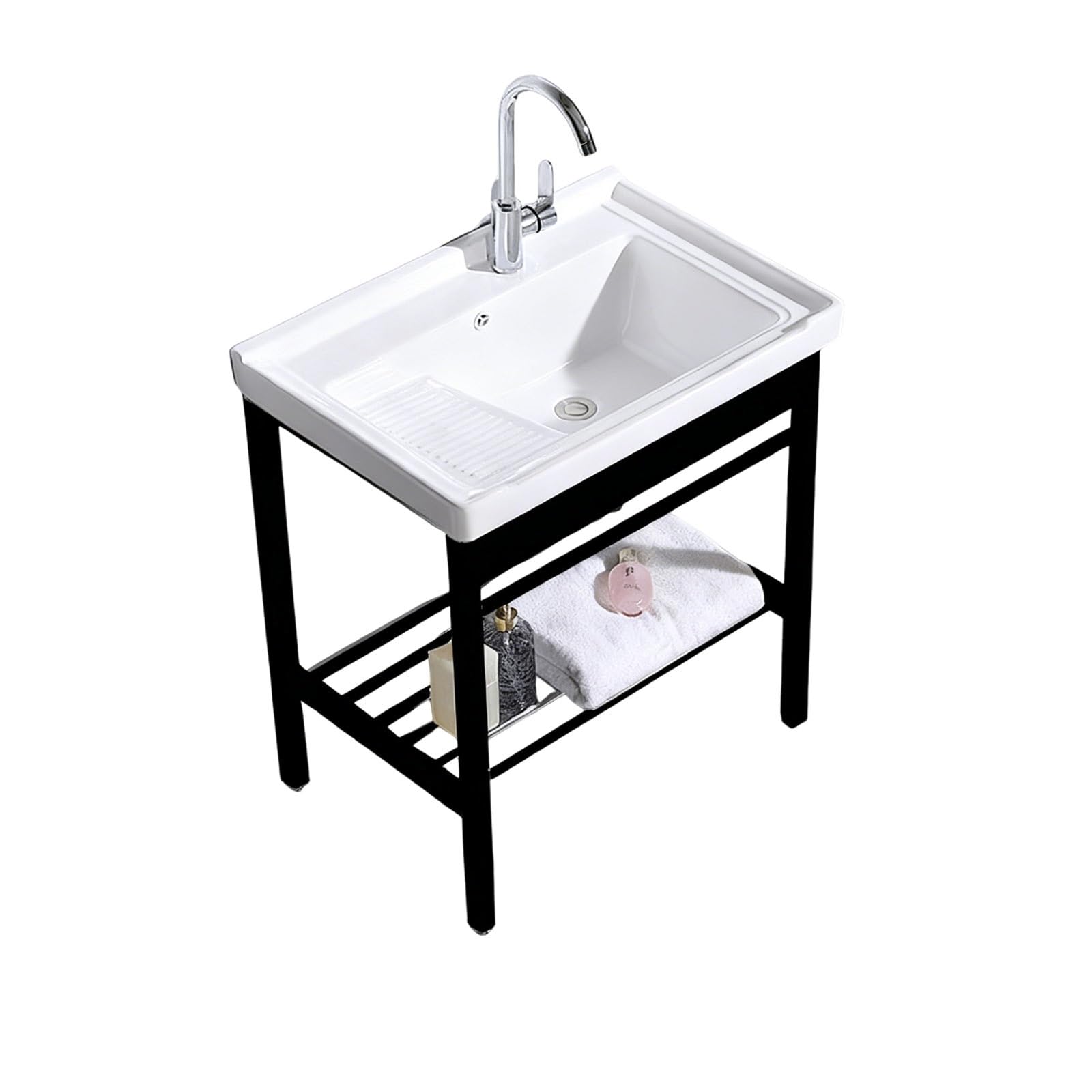Évier à linge en céramique robuste et son robinet mitigeur haute résistance