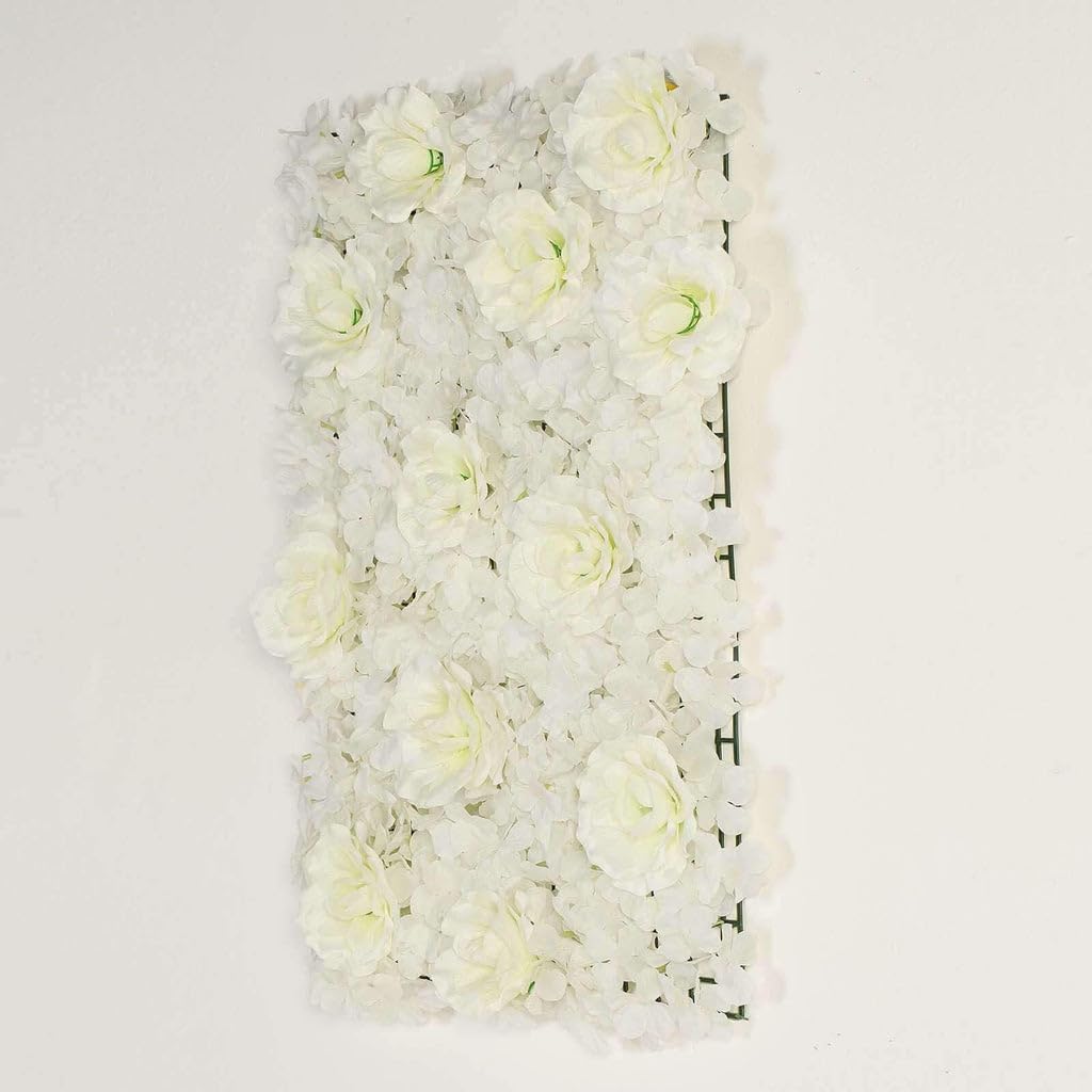 Tableclothsfactory 4 Pack 11 Sq ft. UV Protected Cream 3D Silk Rose & Hydrangea Flower Panel Wall Mat for DIY Party Centerpieces Decor