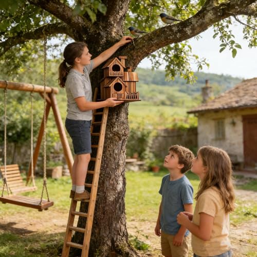 Maison d'oiseaux d'extérieur abri moineaux et mésanges en bois - 3
