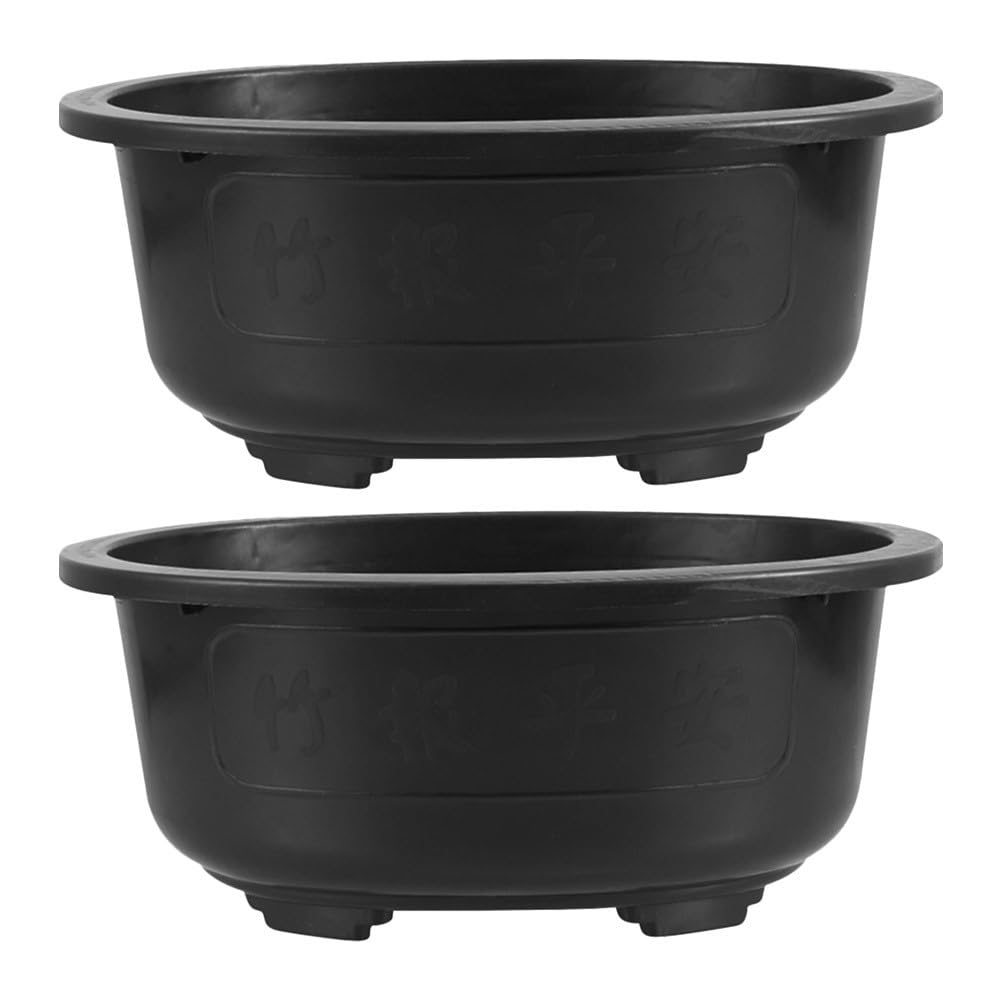 Sewroro 2-pack Large Oval Bonsai Planter Pots - Plastic Plant Containers with Drainage Hole for Indoor Outdoor Gardening, 9. 65x15. 33x6. 29 Inches