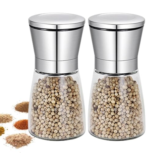 Macina pepe in acciaio inossidabile, macina pepe in metallo - Macinapepe manuale in acciaio inossidabile | Macinino domestico per risparmiare manodopera da 2 pezzi, bottiglia di macinazione di sesamo