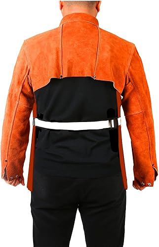 Miniatura 6 de Chaqueta de soldadura de cuero, resistente al fuego, delantal de soldadura resistente con manga, puños ajustables, cuello ajustable