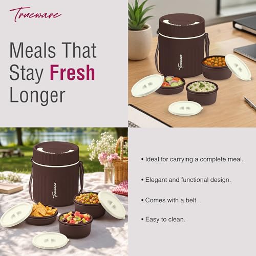 Image of Trueware SNAKK 2 Insulated Hot Lunch Box with 3 PP Container, 2 Container 300 ML Each & 1 Container 200 ML, Food Grade, BPA Free | Office Lunch Box | Tiffin Box