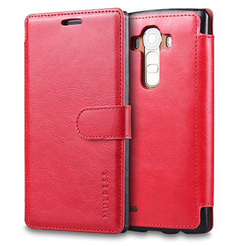 Mulbess Funda LG G4 [Libro Caso Cubierta] [En Capas de Billetera Cuero] con Tapa Magnética Carcasa para LG G4 Case, Vino Rojo