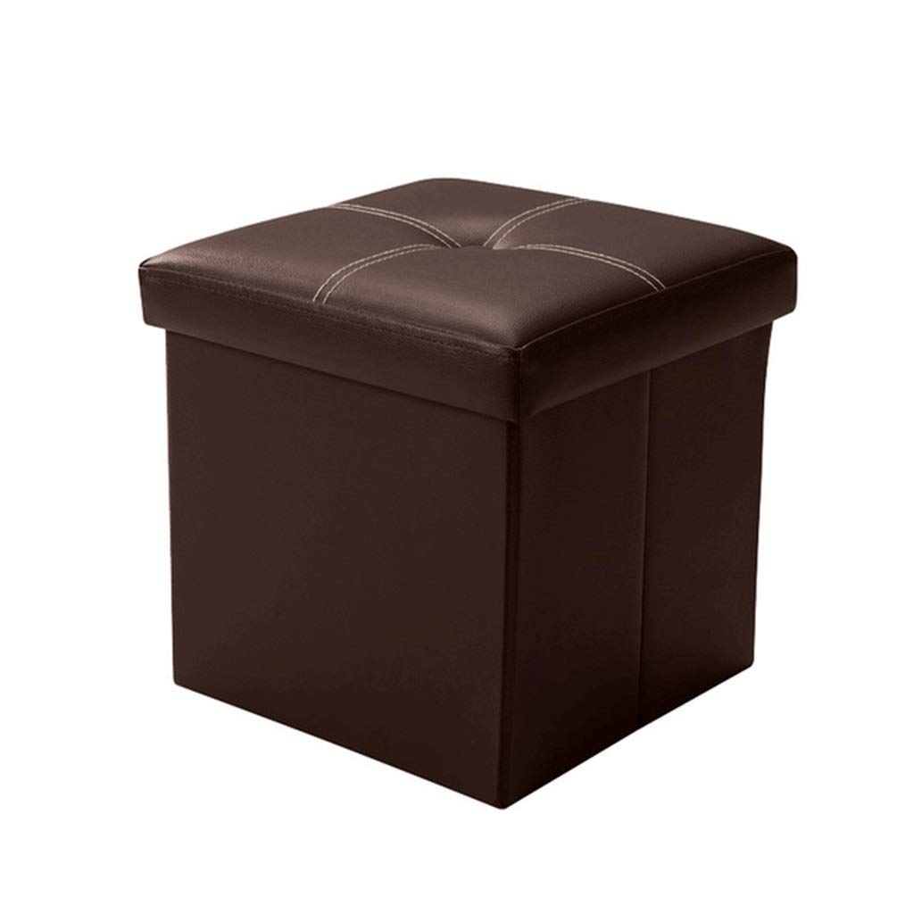 IROEJT Ottoman,Ottoman Chair Stool Storage Ottoman Pouffe Stool,Foldable Toy Chest Footstools Boxes,Dvd Storage,Shoes Chests Folding Faux Leather Small Seat，Brown