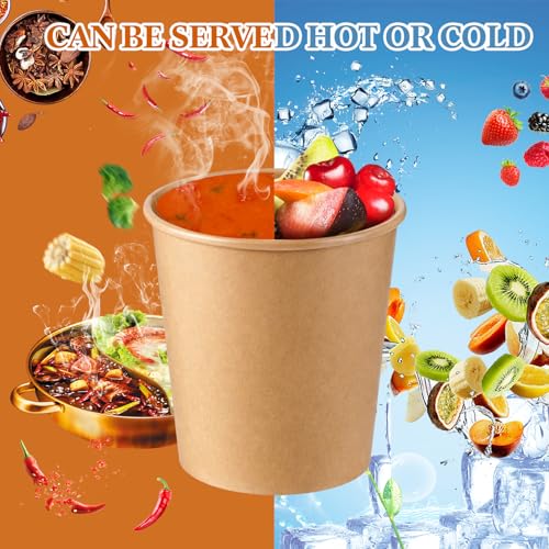 Image of Sabary 50 Pack 24 oz Paper Soup Containers with Lids, Disposable Brown