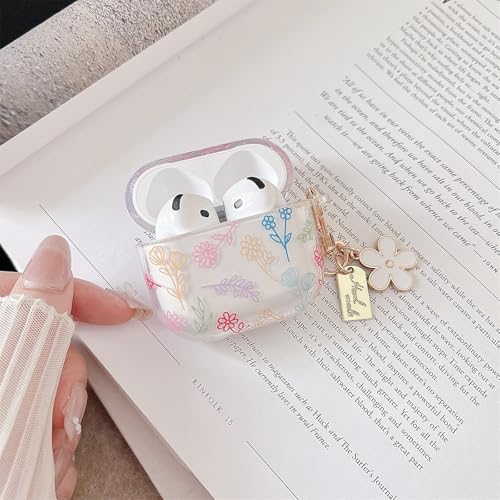 Image of MINSCOSE Compatible with AirPods 4 Clear Case,Cute Flower Floral Aesthetic Design with Flowers Keychain, Soft TPU Protective Shockproof Case for Women Girl for Airpods 4-Color