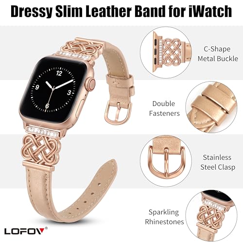 Image of Compatible with Apple Watch Bands Women 38 /40 /41 /42mm Dressy Slim Leather Strap with Designer Celtic Knot Interlock Buckle Bracelet for iWatch Series 11 10 9 8 7 6 5 4 SE 3 2 1