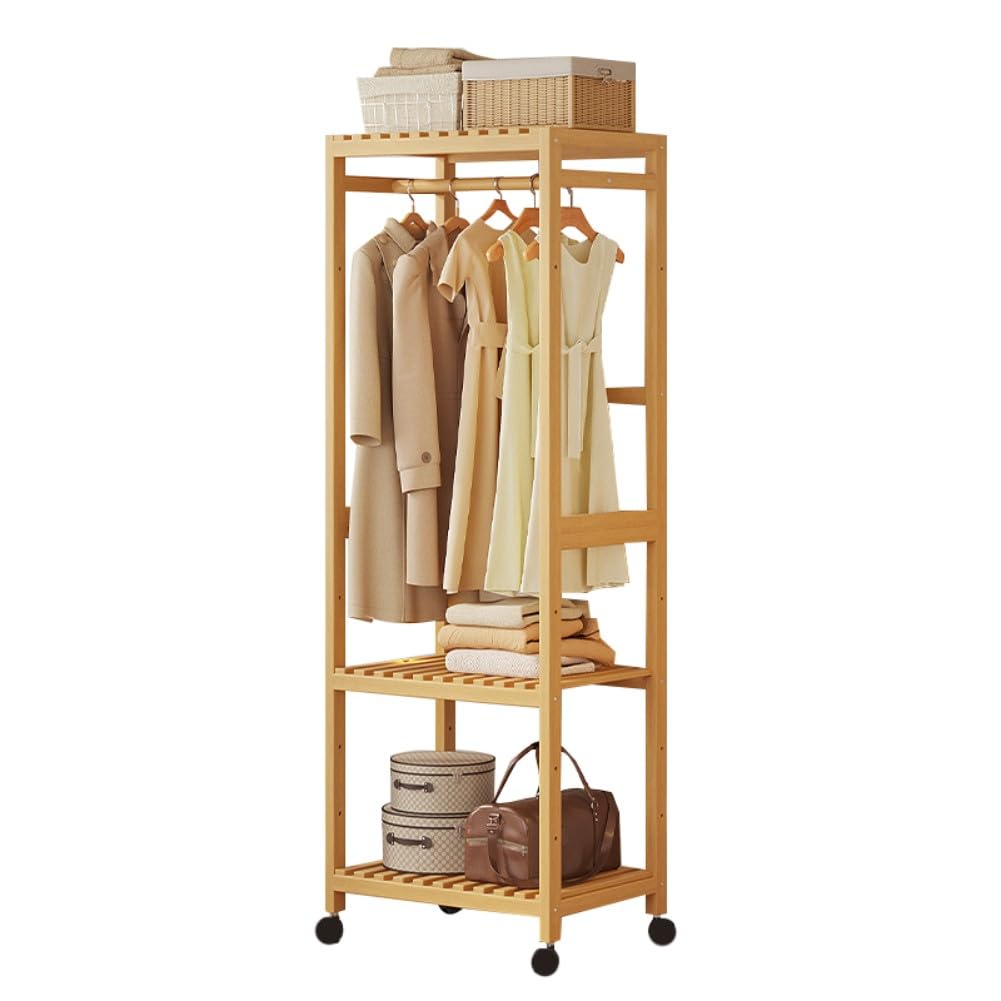 Portant à Vêtements Bambou Penderie Porte-Manteaux,Vestiaire D'entrée,Dressing Ouvert avec étagères,Tringle,Armoire Ouverte,Penderie Bois Dressing Penderie pour Salon Chambre