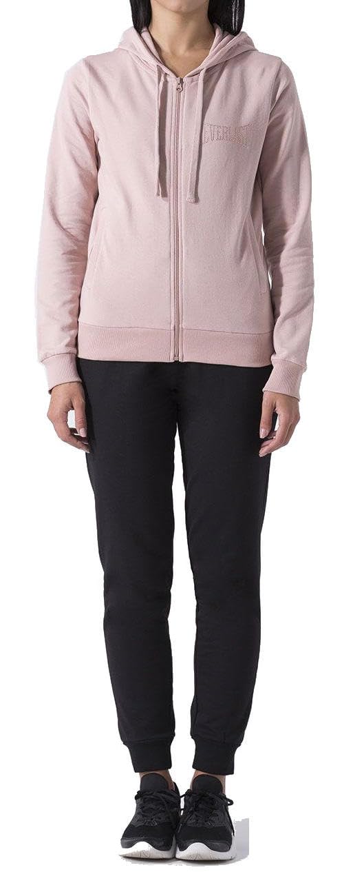 Everlast tuta da ginnastica per donna completo sportivo in cotone felpato set per sport e tempo libero o palestra (IT, Testo, XL, Regular, Regular, Rosa/Nero cappuccio)