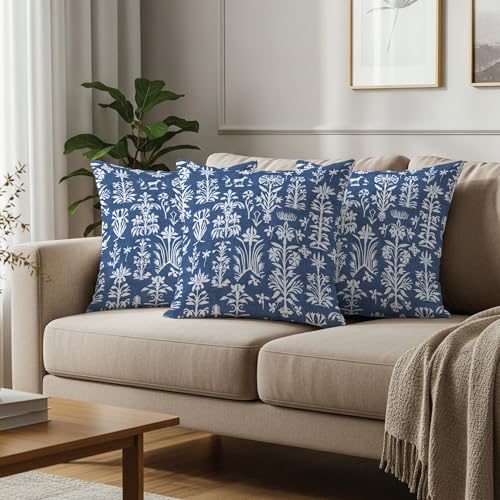 Image of Urban Space Decorative Cotton 200 TC Cushion Cover Set of 3, 16 Inch X 16 Inch Cushion Covers for Sofa, Bedroom, Living Room (Twigs Indigo Blue, Cushion Cover 40Cm X 40Cm, Set of 3)