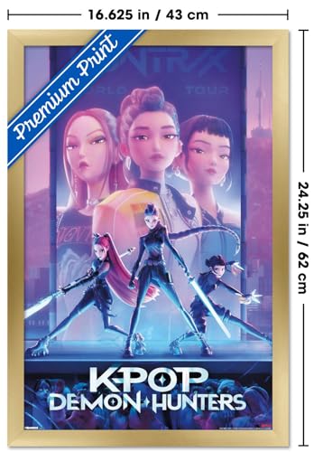 Image of Netflix KPop Demon Hunters (2025) - One Sheet Wall Poster, 22.4L inch x 14.7W inch, Gold Framed Version