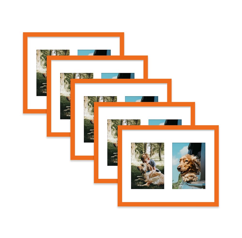 Orange Multi Photo Frame - Holds 2 x 7x5 Pictures, Family Collage Picture Frame for Wall Display, 14x11 Frame size, Set of 5