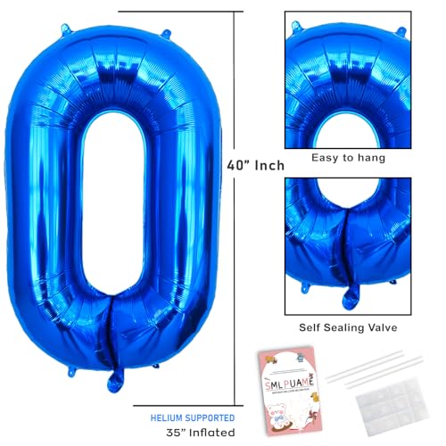 Image of 40 Inch Blue 0 Balloon, Large Self Inflating Number Balloons 0-9