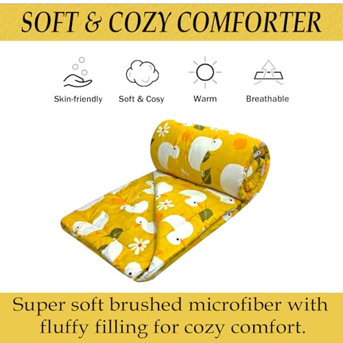 Image of MORADO Glace Cotton AC Comforter /Blanket /Quilt for Double Bed | Ultra Soft & Lightweight | All Season Reversible Comforter | Cozy Bedding for Home & Hotel | Size 90x100 Inches,Yellow & Duck,Double