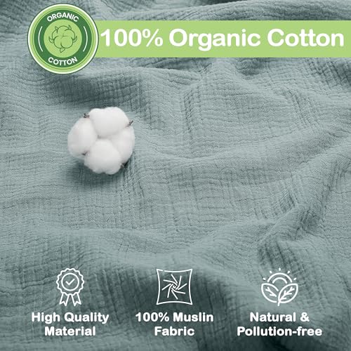 Image of Organic Muslin Baby Blanket 2 Pack Green & Mint Green, 47x47 Inch, 100% Organic Cotton Oeko-TEX Certified Ultra-Soft Swaddle Blanket for Newborn, Nature-Inspired Nursery Gift