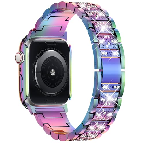 Image of SUPOIX for Apple Watch Band 41mm + Case, Bling Bands for Women (Colorful) | Shiny Metal Bands & 2 Pack Protective Cover Cases for iWatch Series 9 /8 /7 41mm
