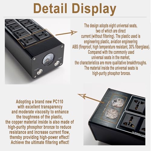 Filtro/condizionatore di Corrente - Protezione da sovratensione a 8 Prese con Display per impianti Audio Hi-Fi, Lettori CD, pianoforti, TV e apparecchiature Home Theater.