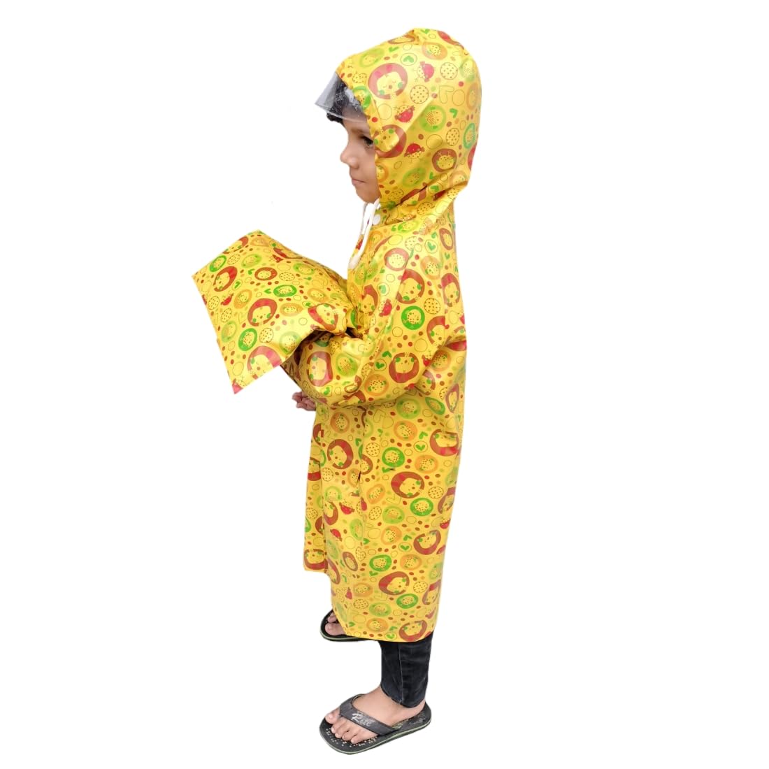 D8211K Kids Raincoat with Storage Pouch – Lightweight, Waterproof, Cartoon Print Poncho for School, Travel & Outdoor Fun (IN, Age, 8 Years, 9 Years, Yellow) 2